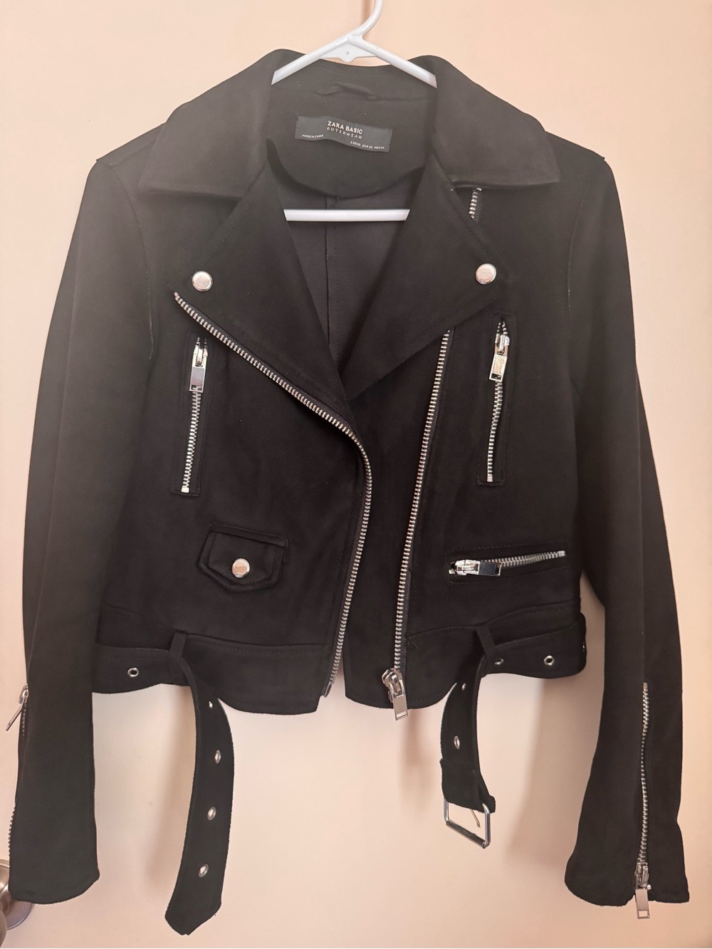 Zara Black Suede Moto Jacket with Belt